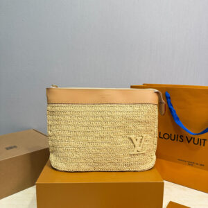LV Pochette Voyage Souple raffia clutch bag